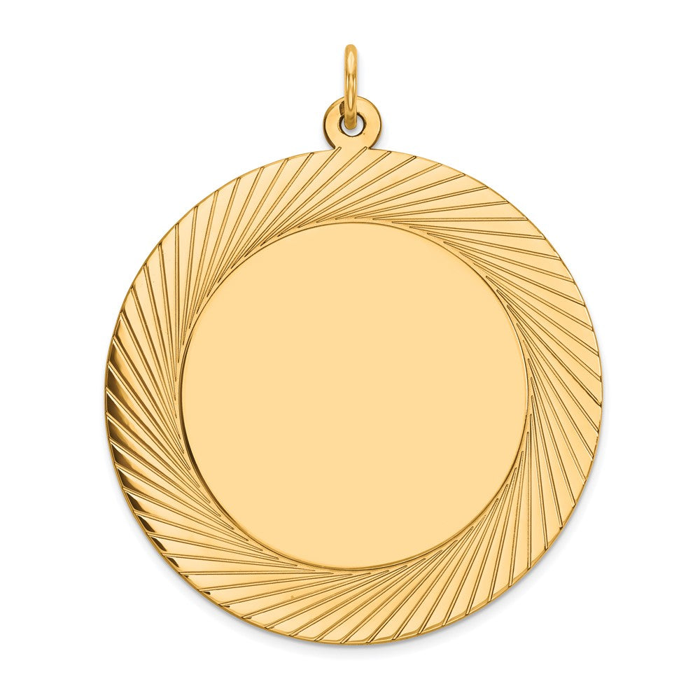 14k Yellow Gold Etched Design .018 Gauge Circular Disc Engravable Charm Pendant Jewelry Gifts (Length 1.52" Width 1.01")