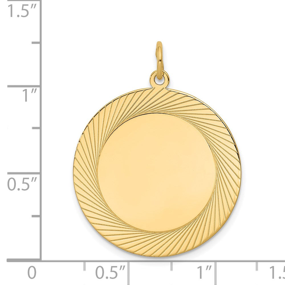 14k Yellow Gold Etched Design .027 Gauge Circular Disc Engravable Charm Pendant Jewelry Gifts (Length 1.25" Width 1.05")
