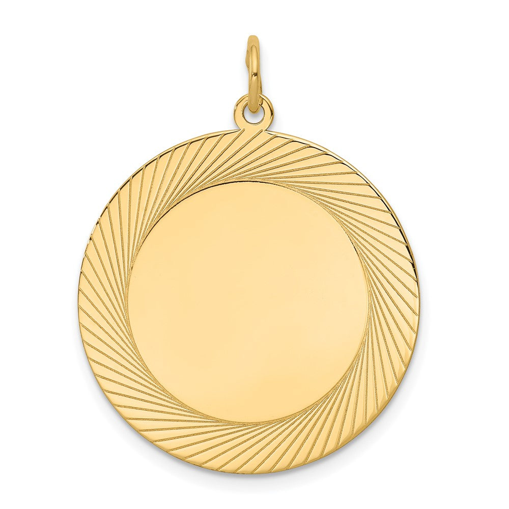 14k Yellow Gold Etched Design .027 Gauge Circular Disc Engravable Charm Pendant Jewelry Gifts (Length 1.25" Width 1.05")