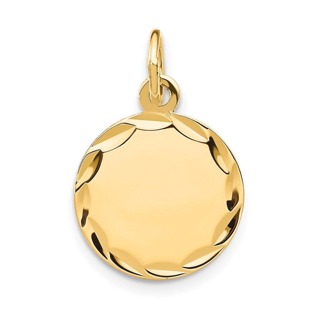 14k Yellow Gold Etched .027 Gauge Round Disc Engravable Charm Pendant Jewelry Gifts (Length 0.78" Width 0.51")
