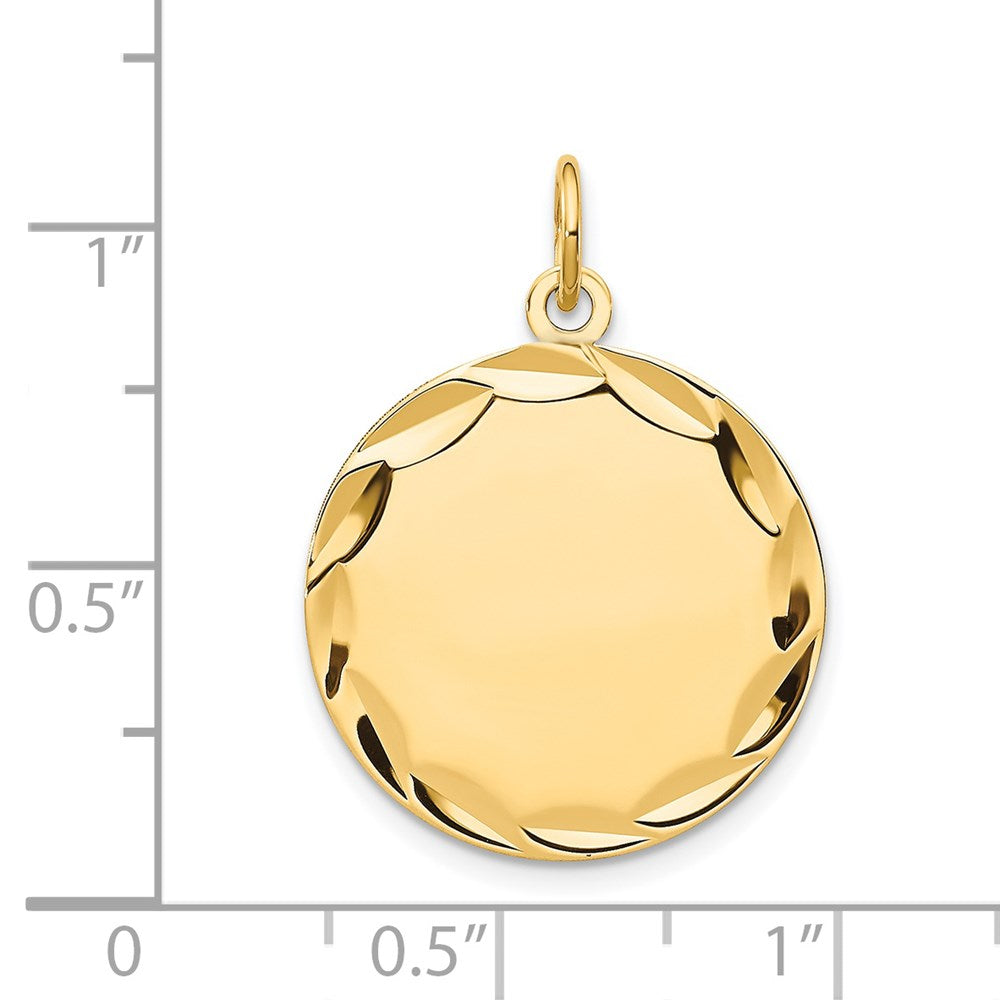 14k Yellow Gold Etched .035 Gauge Round Disc Engravable Charm Pendant Jewelry Gifts (Length 1.01" Width 0.74")