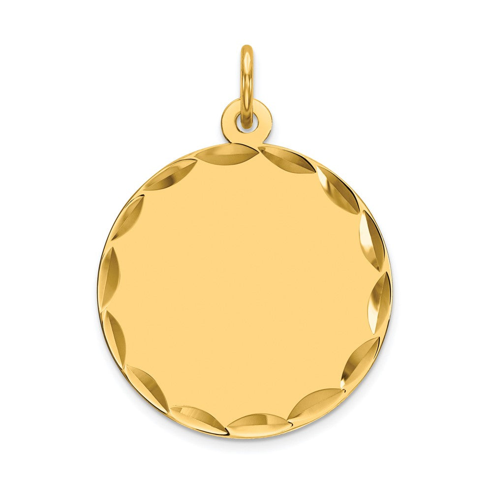 14k Yellow Gold Etched .035 Gauge Round Disc Engravable Charm Pendant Jewelry Gifts (Length 1.01" Width 0.74")