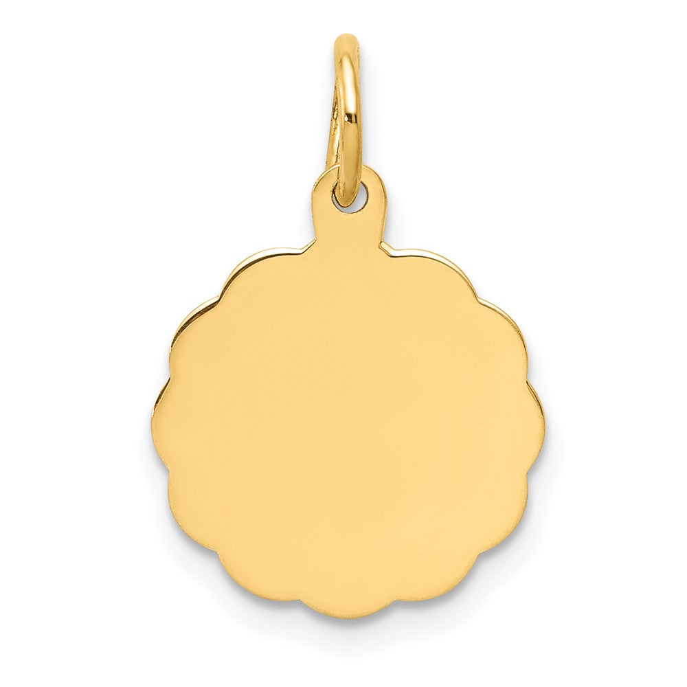 14k Yellow Gold .018 Gauge Scalloped Disc Engravable Charm Pendant Jewelry Gifts (Length 0.78" Width 0.51")