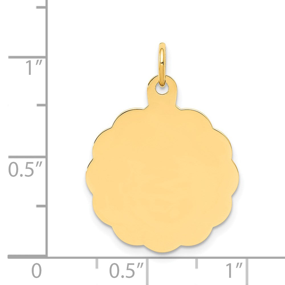 14k Yellow Gold .027 Gauge Scalloped Disc Engravable Charm Pendant Jewelry Gifts (Length 1.01" Width 0.74")