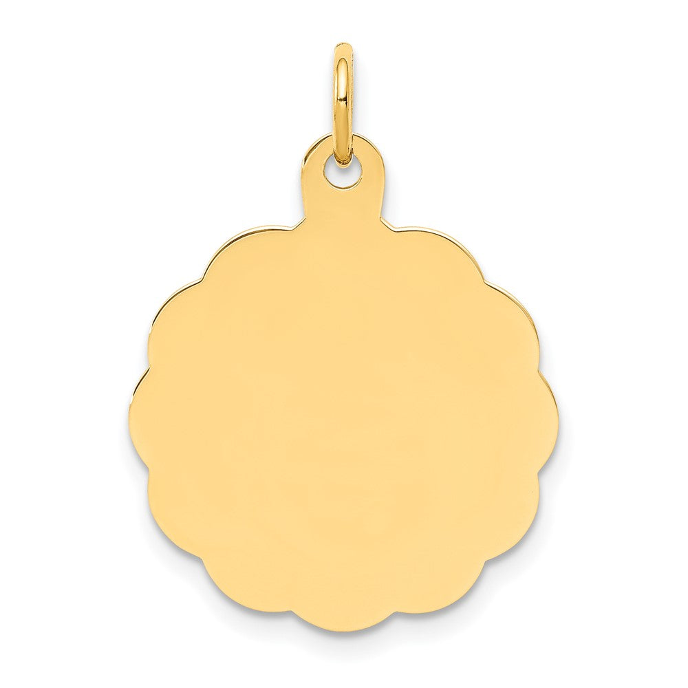 14k Yellow Gold .027 Gauge Scalloped Disc Engravable Charm Pendant Jewelry Gifts (Length 1.01" Width 0.74")