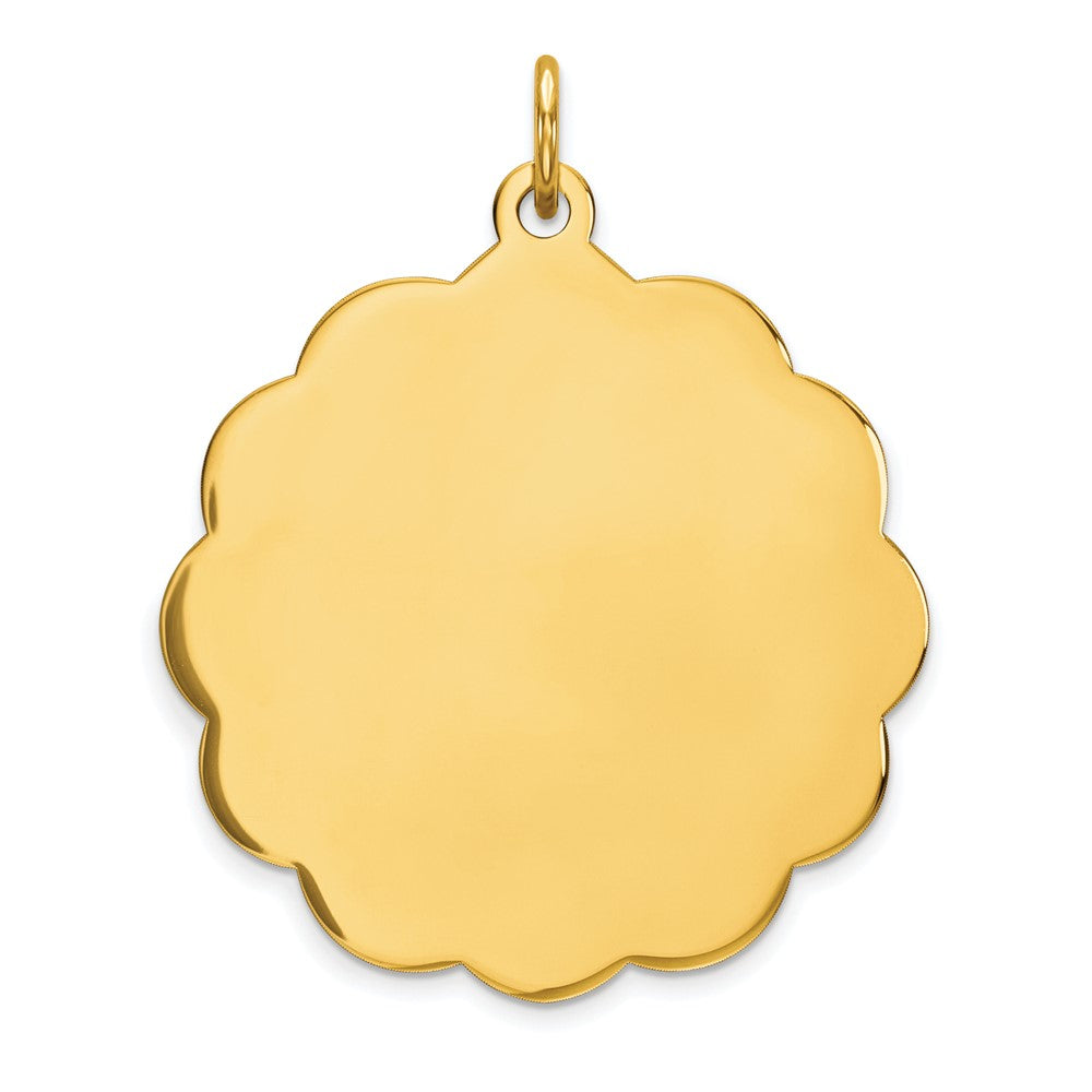 14k Yellow Gold .035 Gauge Scalloped Disc Engravable Charm Pendant Jewelry Gifts (Length 1.21" Width 0.98")