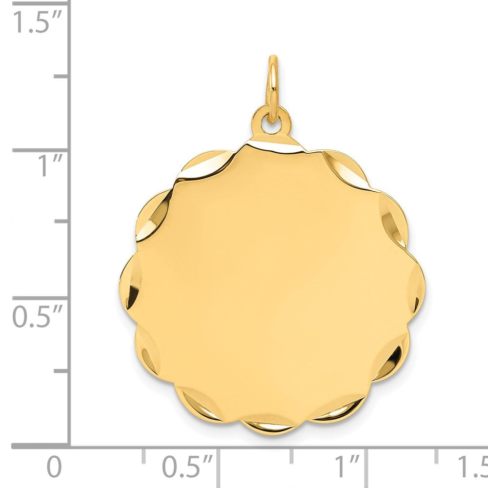 14k Yellow Gold .027 Gauge Scalloped Disc Engravable Charm Pendant Jewelry Gifts (Length 1.21" Width 1.01")