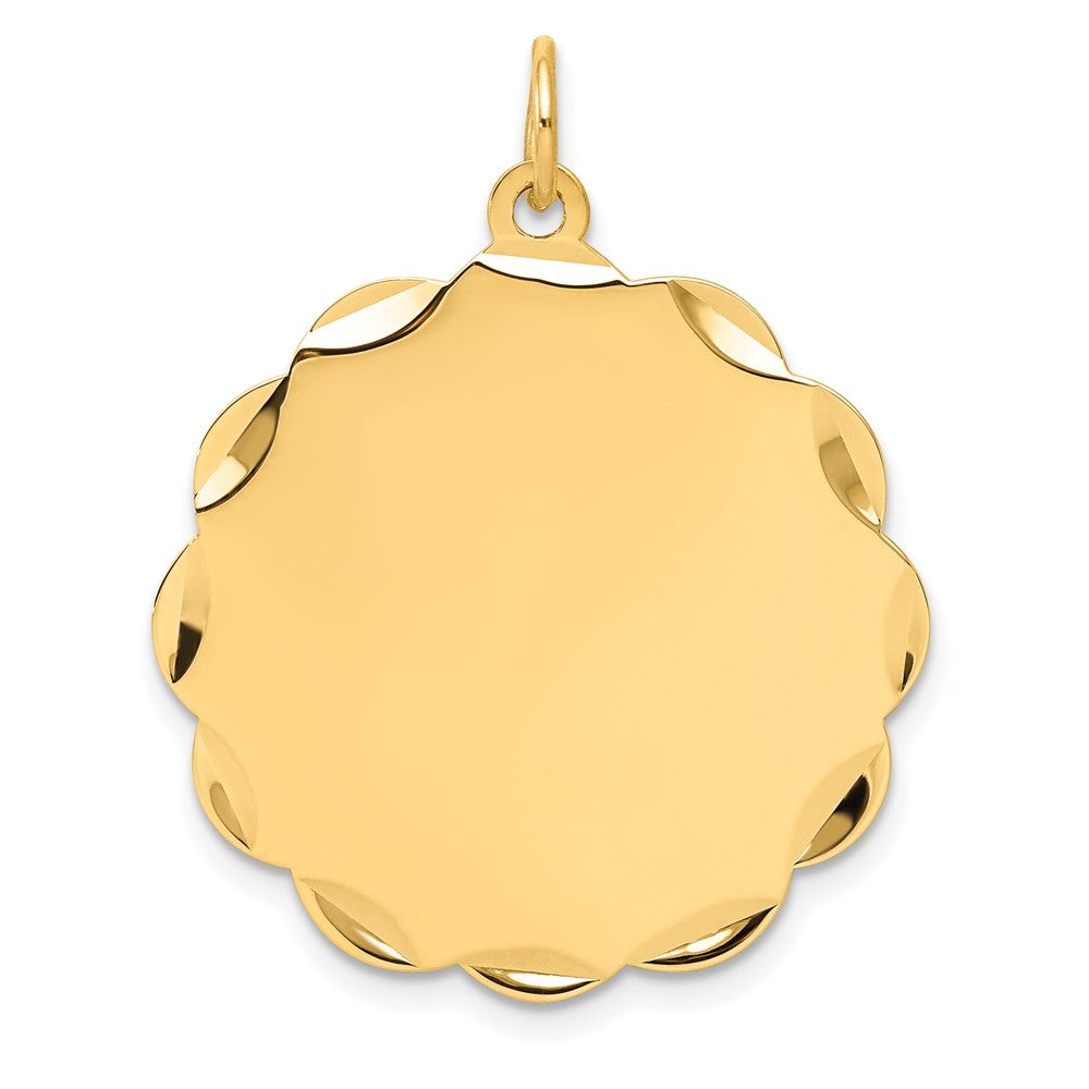 14k Yellow Gold .018 Gauge Scalloped Disc Engravable Charm Pendant Jewelry Gifts (Length 1.21" Width 1.01")