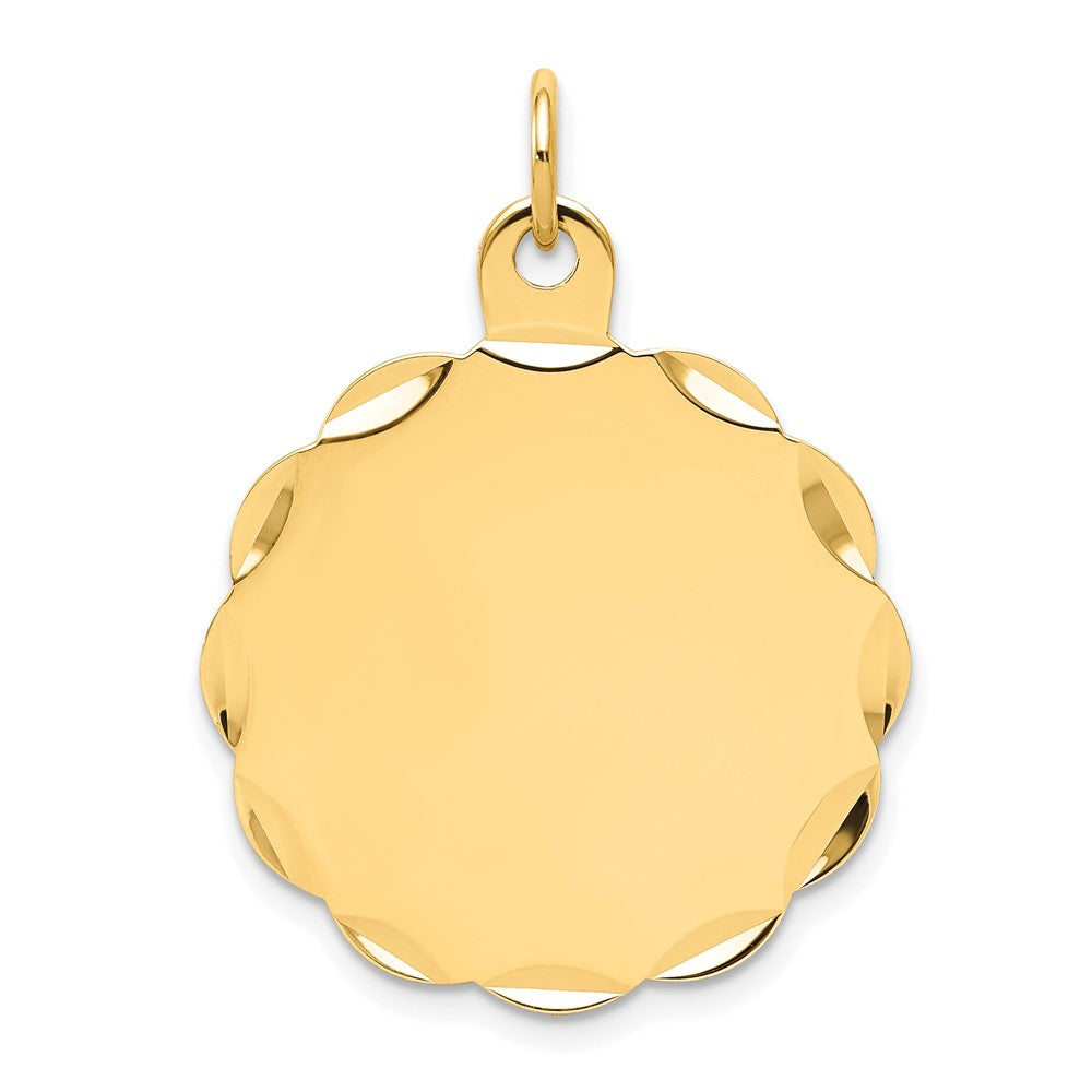 14k Yellow Gold .018 Gauge Scalloped Disc Engravable Charm Pendant Jewelry Gifts (Length 1.13" Width 0.94")