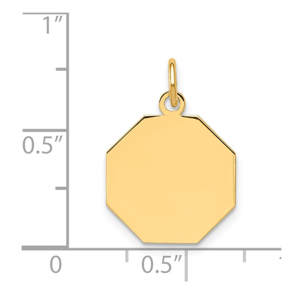 14k Yellow Gold Plain .027 Gauge Octagonal Disc Engravable Charm Pendant Jewelry Gifts (Length 0.82" Width 0.59")