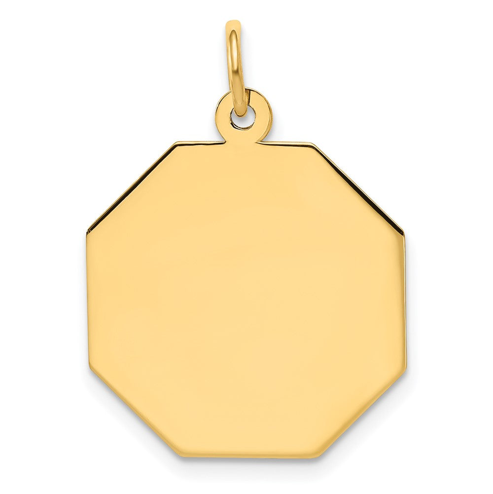14k Yellow Gold Plain .018 Gauge Octagonal Disc Engravable Charm Pendant Jewelry Gifts (Length 0.98" Width 0.74")