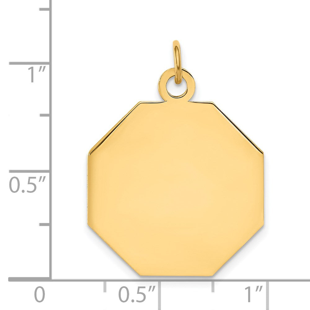 14k Yellow Gold Plain .013 Gauge Octagonal Disc Engravable Charm Pendant Jewelry Gifts (Length 1.05" Width 0.82")