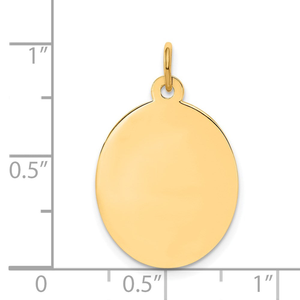 14k Yellow Gold Plain .027 Gauge Oval Disc Engravable Charm Pendant Jewelry Gifts (Length 1.01" Width 0.62")