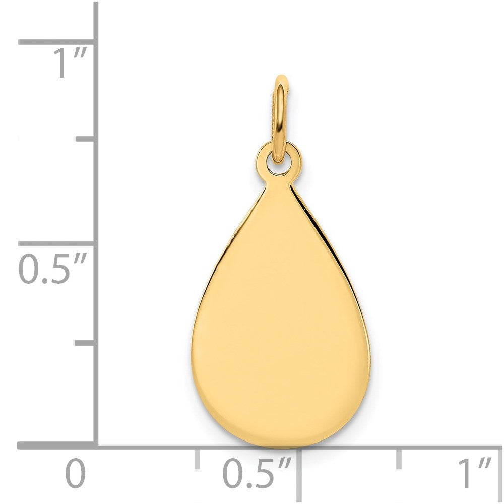 14k Yellow Gold Plain .013 Gauge Raindrop Disc Engravable Charm Pendant Jewelry Gifts (Length 0.9" Width 0.43")