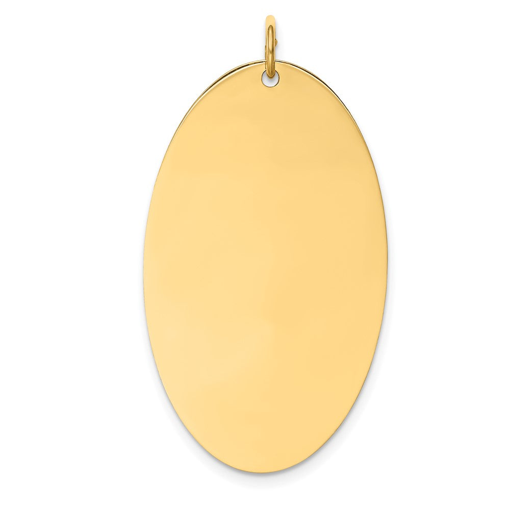 14k Yellow Gold Plain .013 Gauge Elliptical Disc Engravable Charm Pendant Jewelry Gifts (Length 1.48" Width 0.82")