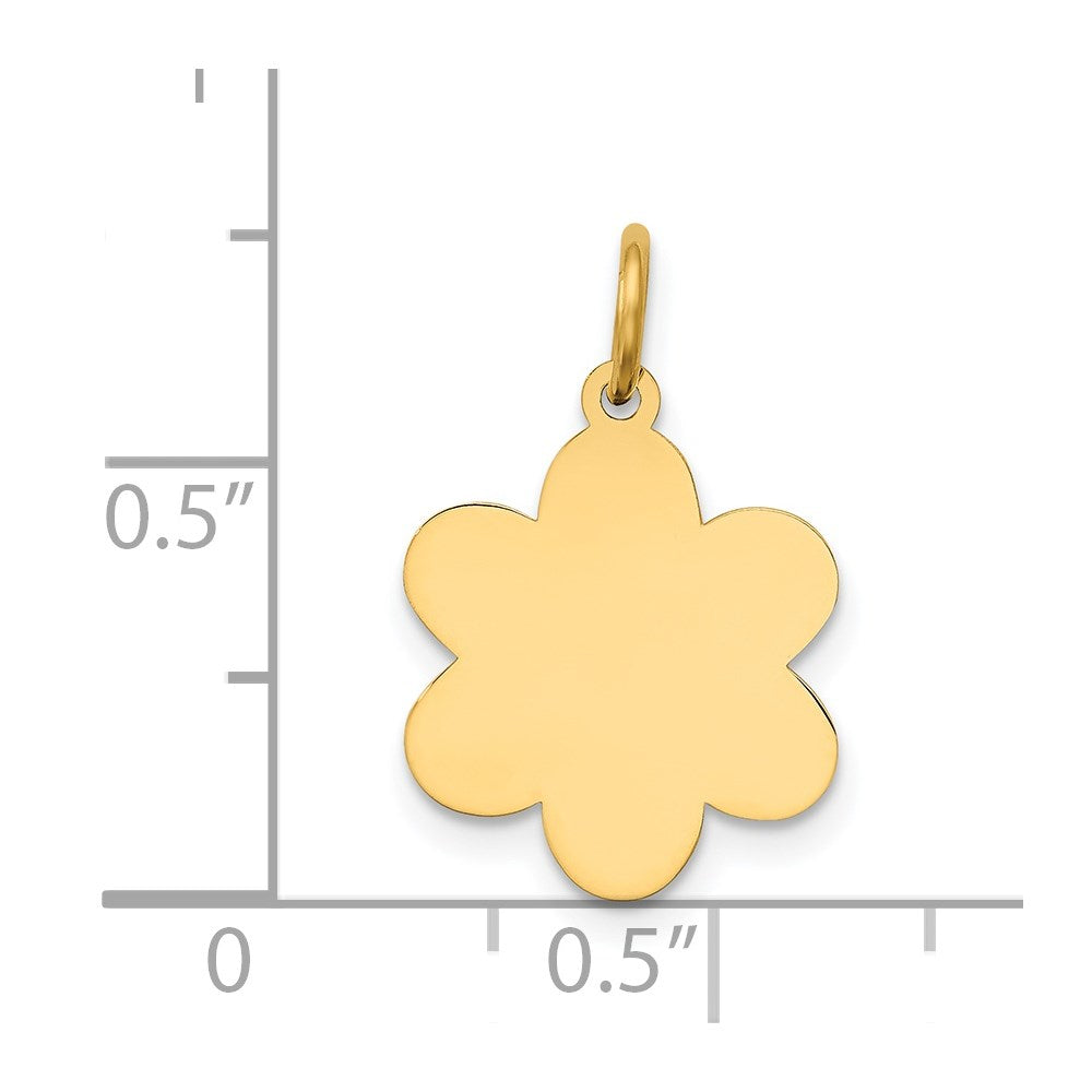 14k Yellow Gold Plain .018 Gauge Flower Disc Engravable Charm Pendant Jewelry Gifts (Length 0.78" Width 0.47")