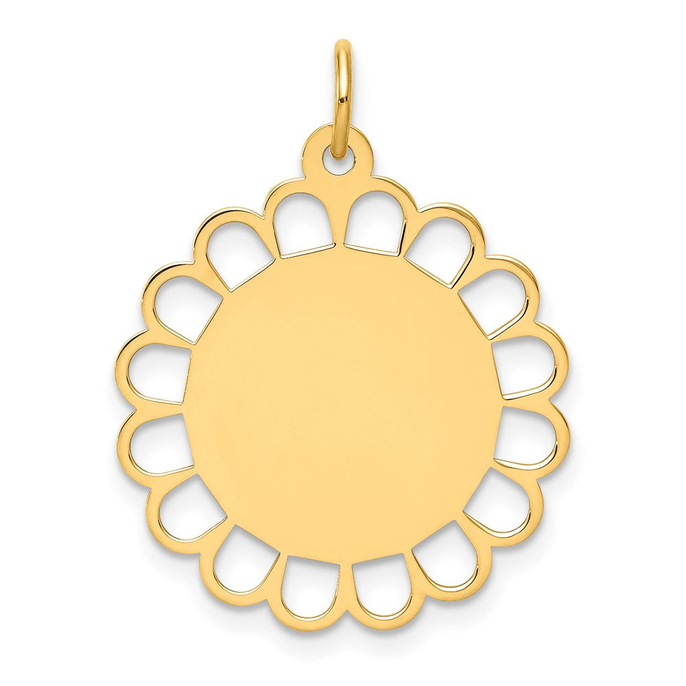 14k Yellow Gold Plain .018 Gauge Flower Disc Engravable Charm Pendant Jewelry Gifts (Length 1.09" Width 0.82")