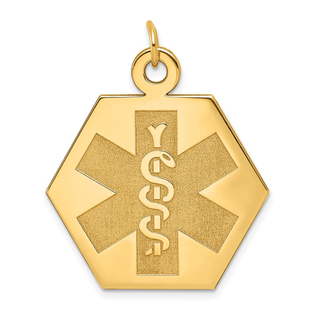 14k Yellow Gold Medical Jewelry UnenameledEngravable Charm Pendant Jewelry Gifts (Length 1.05" Width 0.88")