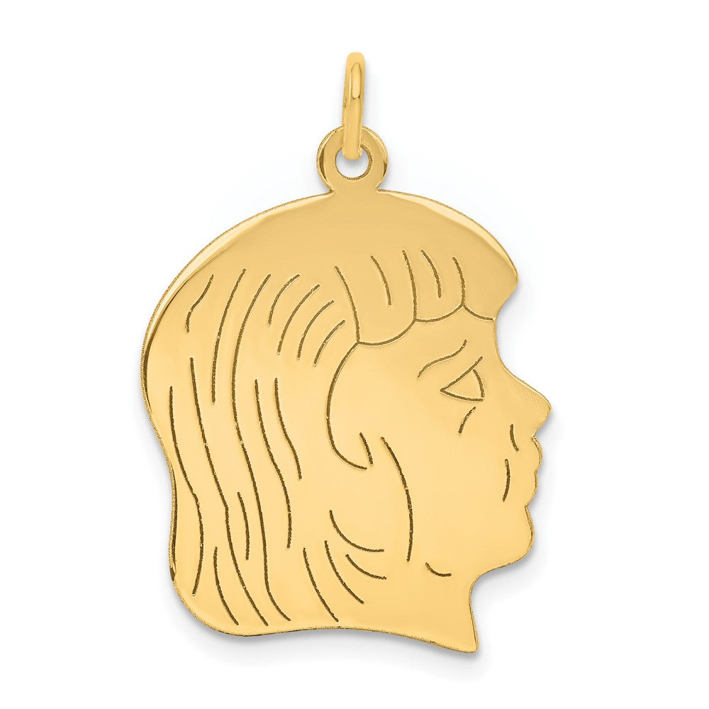 14k Yellow Gold .013 Depth Girl HeadEngravable Charm Pendant Jewelry Gifts (Length 1.17" Width 0.78")