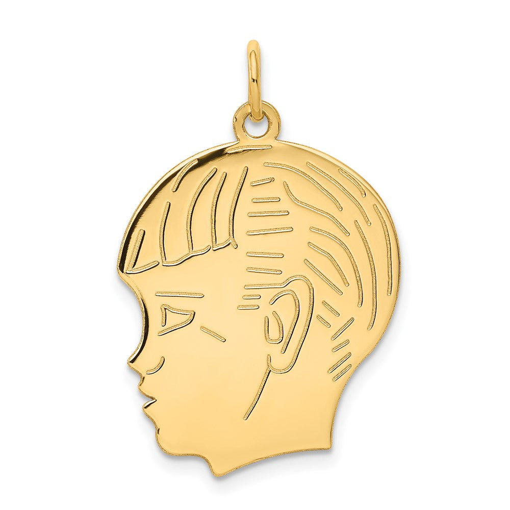 14k Yellow Gold .011 Depth Boy HeadEngravable Charm Pendant Jewelry Gifts (Length 1.17" Width 0.78")