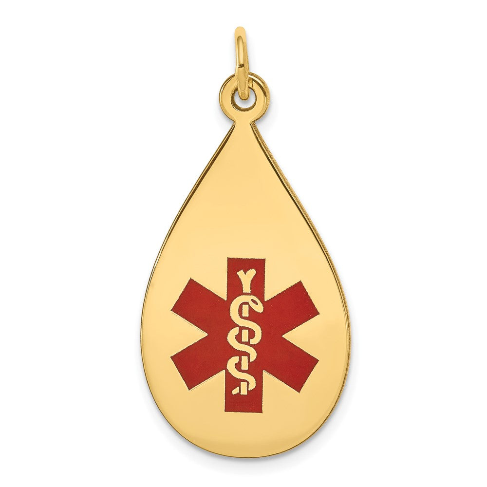 14k Yellow Gold Red Enamel Medical JewelryEngravable Charm Pendant Jewelry Gifts (Length 1.33" Width 0.63")
