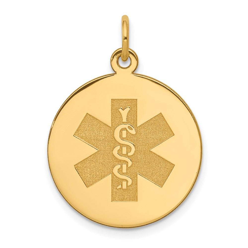 14k Yellow Gold Non enameled Medical JewelryEngravable Charm Pendant Jewelry Gifts (Length 1.01" Width 0.74")