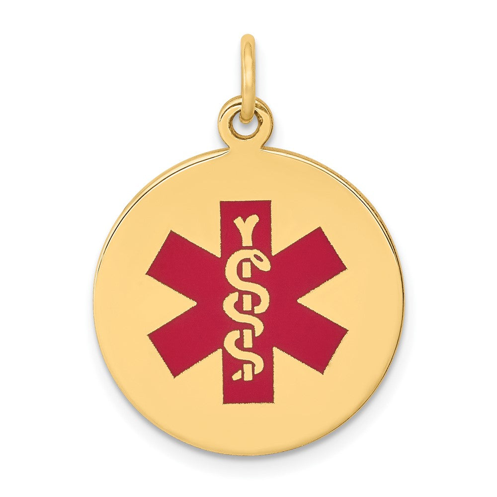 14k Yellow Gold Red Enamel Medical JewelryEngravable Charm Pendant Jewelry Gifts (Length 1.01" Width 0.74")