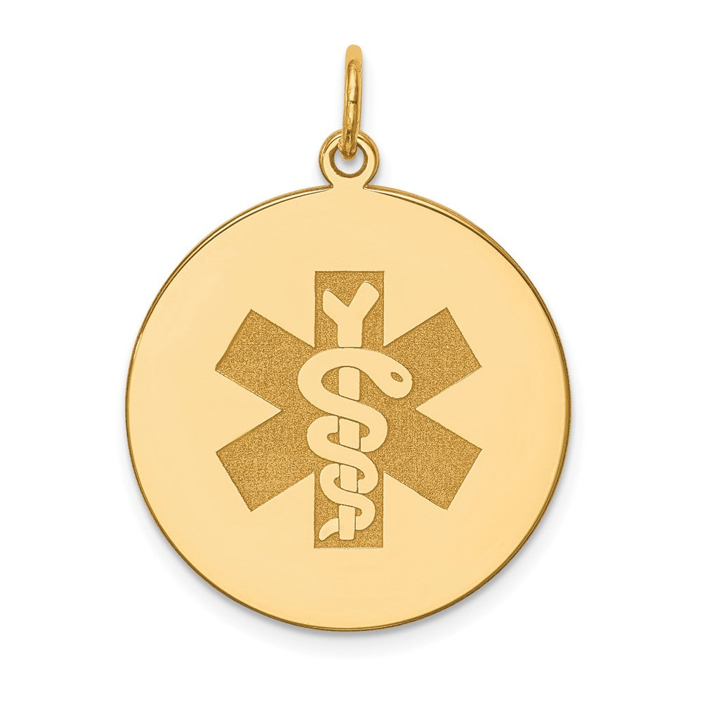 14k Yellow Gold Non enameled Medical JewelryEngravable Charm Pendant Jewelry Gifts (Length 1.17" Width 0.86")