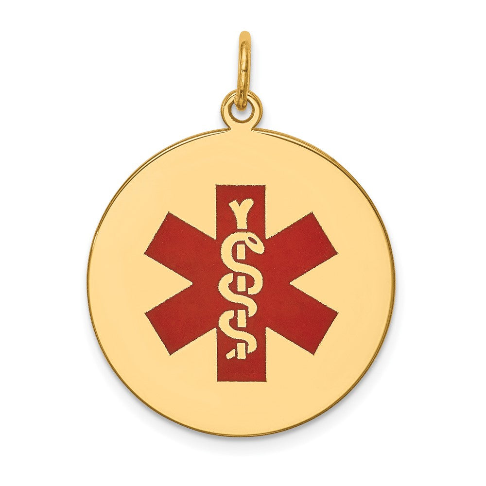 14k Yellow Gold Red Enamel Medical JewelryEngravable Charm Pendant Jewelry Gifts (Length 1.17" Width 0.86")