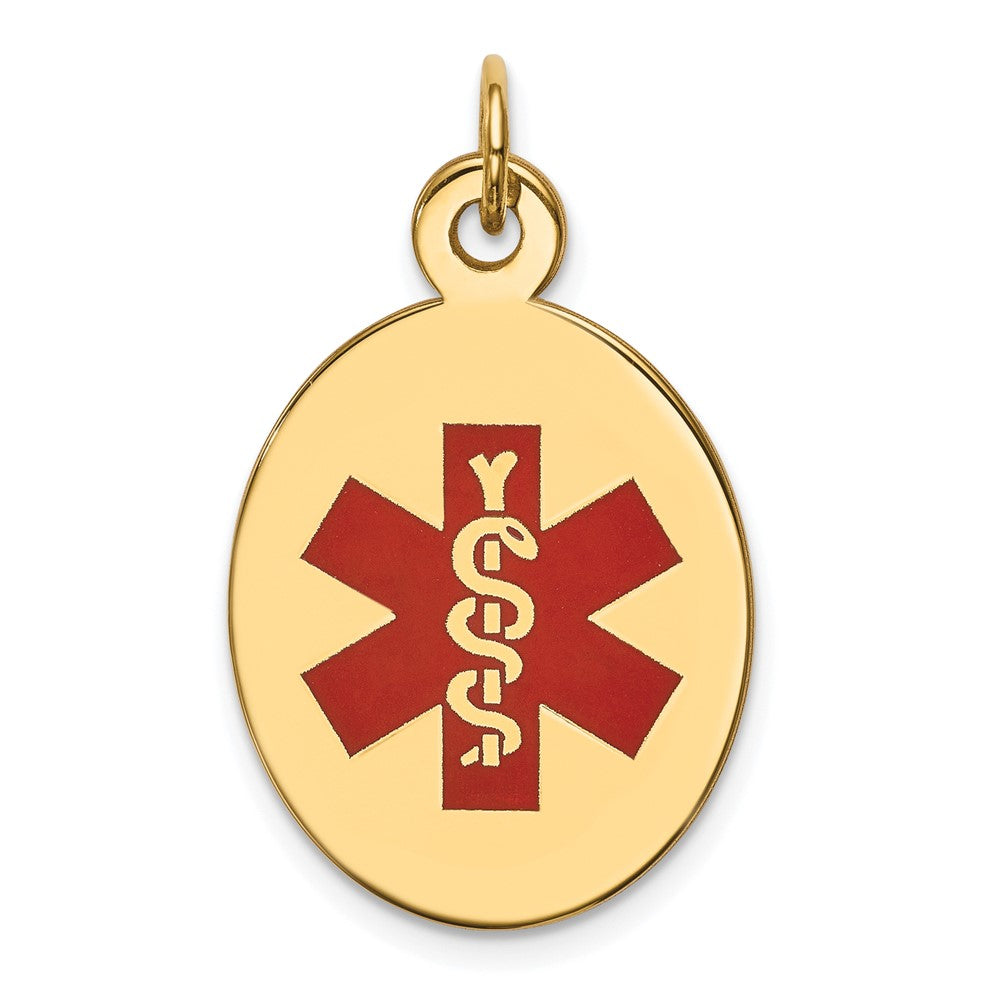 14k Yellow Gold Red Enamel Medical JewelryEngravable Charm Pendant Jewelry Gifts (Length 1.01" Width 0.64")
