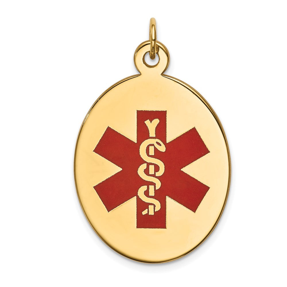 14k Yellow Gold Red Enamel Medical JewelryEngravable Charm Pendant Jewelry Gifts (Length 1.37" Width 0.86")