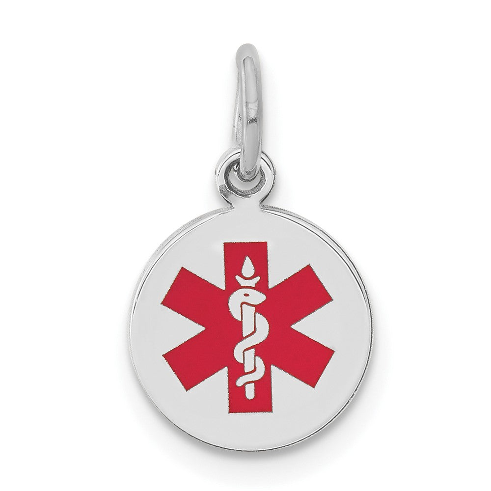14k White Gold Red Enamel Medical JewelryEngravable Charm Pendant Jewelry Gifts (Length 0.59" Width 0.38")