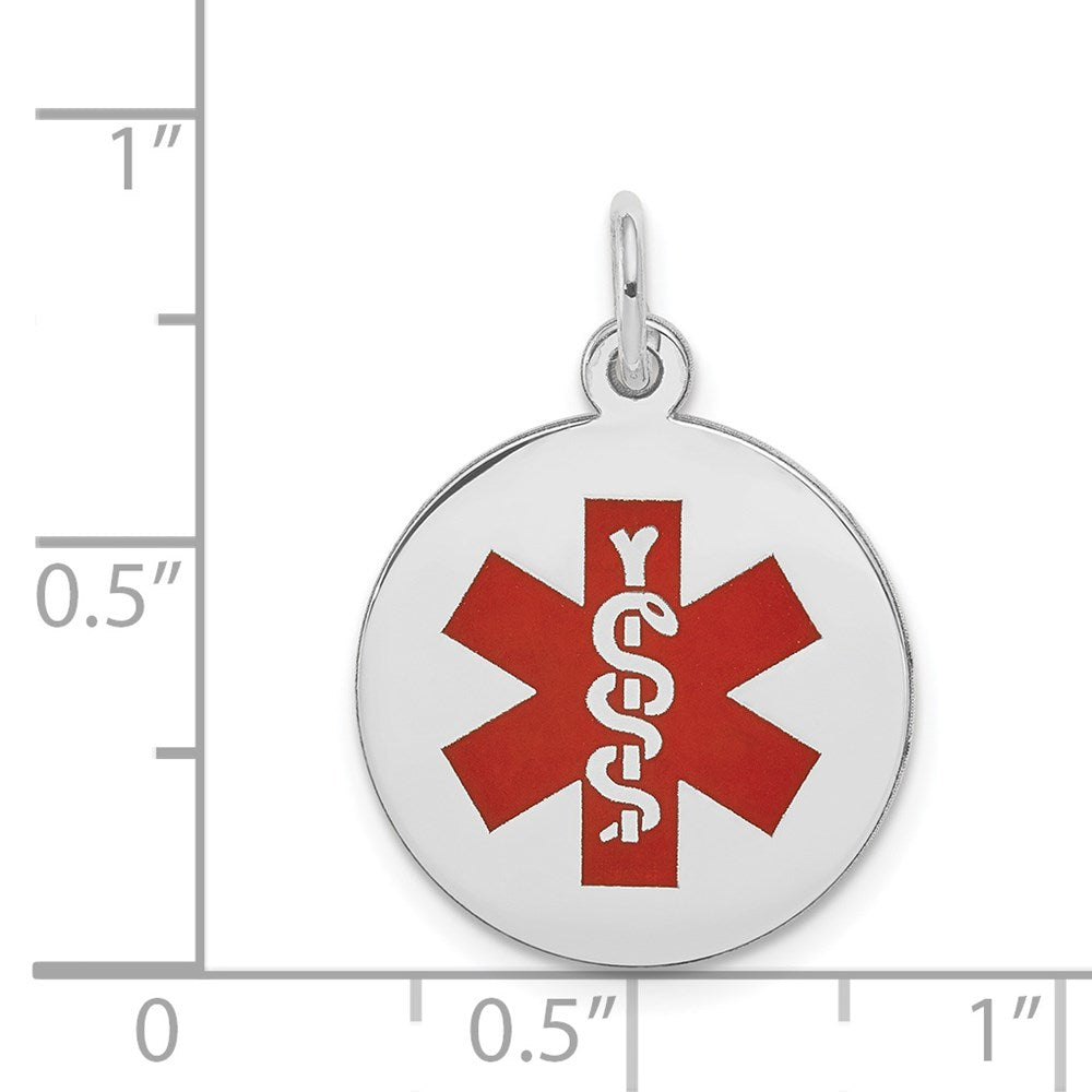 14k White Gold Red Enamel Medical JewelryEngravable Charm Pendant Jewelry Gifts (Length 0.86" Width 0.62")