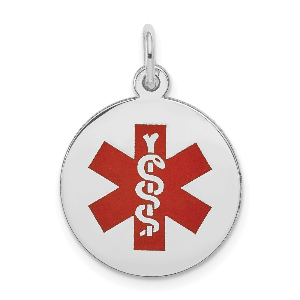 14k White Gold Red Enamel Medical JewelryEngravable Charm Pendant Jewelry Gifts (Length 0.86" Width 0.62")