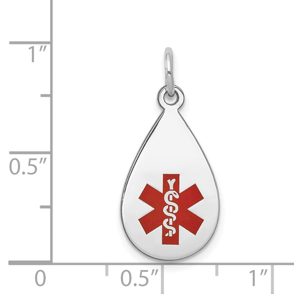 14k White Gold Red Enamel Medical JewelryEngravable Charm Pendant Jewelry Gifts (Length 0.94" Width 0.45")