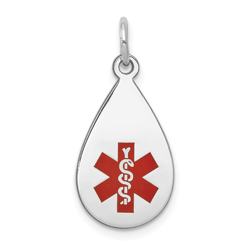14k White Gold Red Enamel Medical JewelryEngravable Charm Pendant Jewelry Gifts (Length 0.94" Width 0.45")