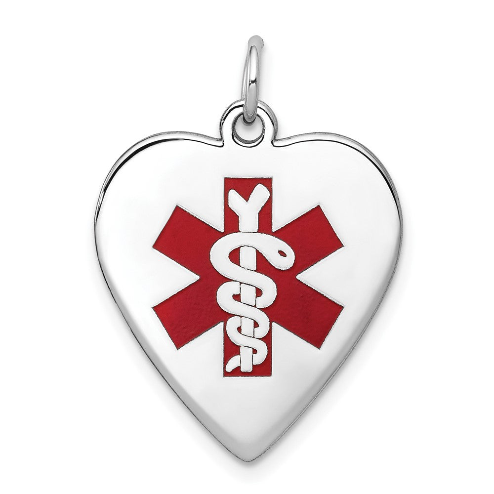 14k White Gold Heart Shaped Enameled Medical JewelryEngravable Charm Pendant Jewelry Gifts (Length 1.01" Width 0.74")