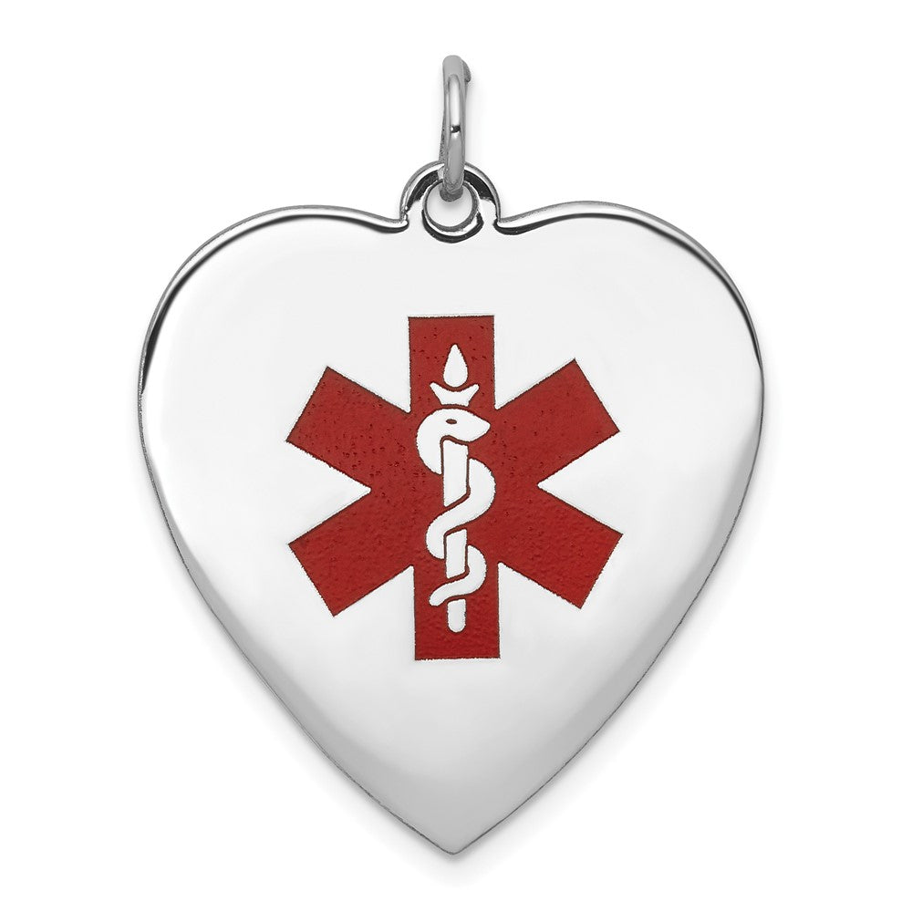 14k White Gold WG Heart Shaped Enameled Medical JewelryEngravable Charm Pendant Jewelry Gifts (Length 1.21" Width 0.96")