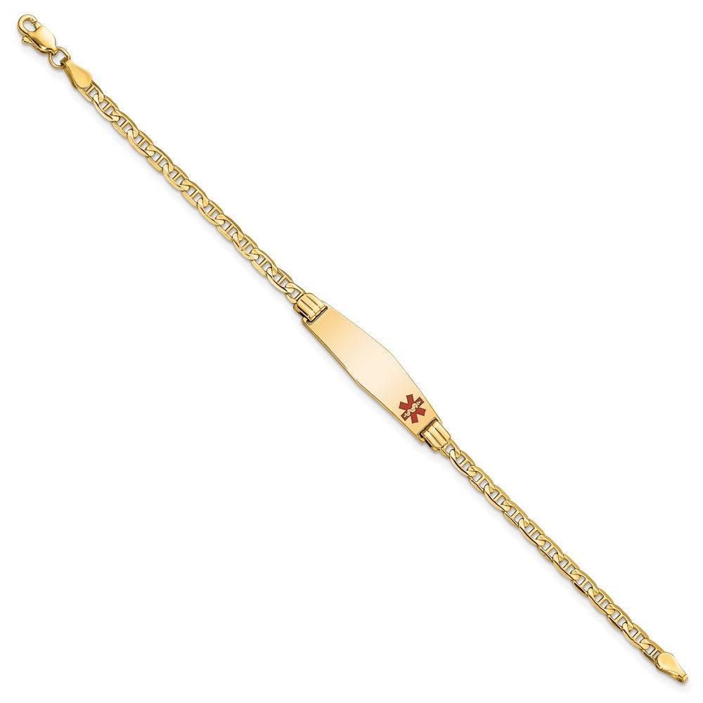 Engravable 14K Yellow Gold Medical Soft Diamond Shape 6 Anchor Link Child ID Bracelet Length 6 inches Width 7.5 mm With Lobster Claw Clasp