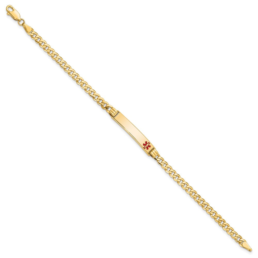 Engravable 14K Yellow Gold Medical Red Enamel Curb Link ID Bracelet Length 8 inches Width 5.5 mm With Lobster Claw Clasp