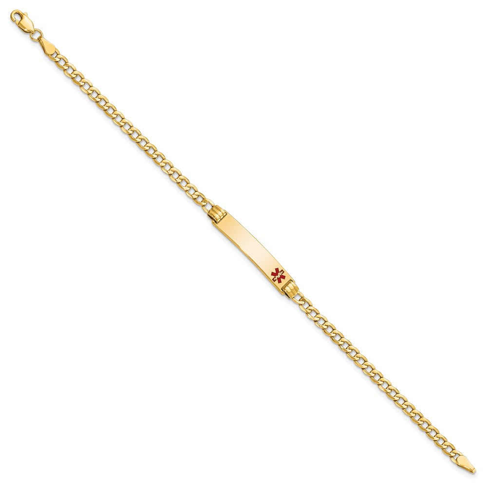 Engravable 14K Yellow Gold Medical Red Enamel Cuban Link ID Bracelet Length 7 inches Width 5.5 mm With Lobster Claw Clasp