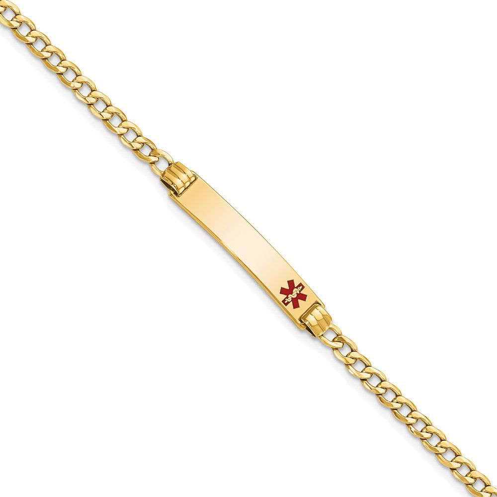 Engravable 14K Yellow Gold Medical Red Enamel Cuban Link ID Bracelet Length 7 inches Width 5.5 mm With Lobster Claw Clasp