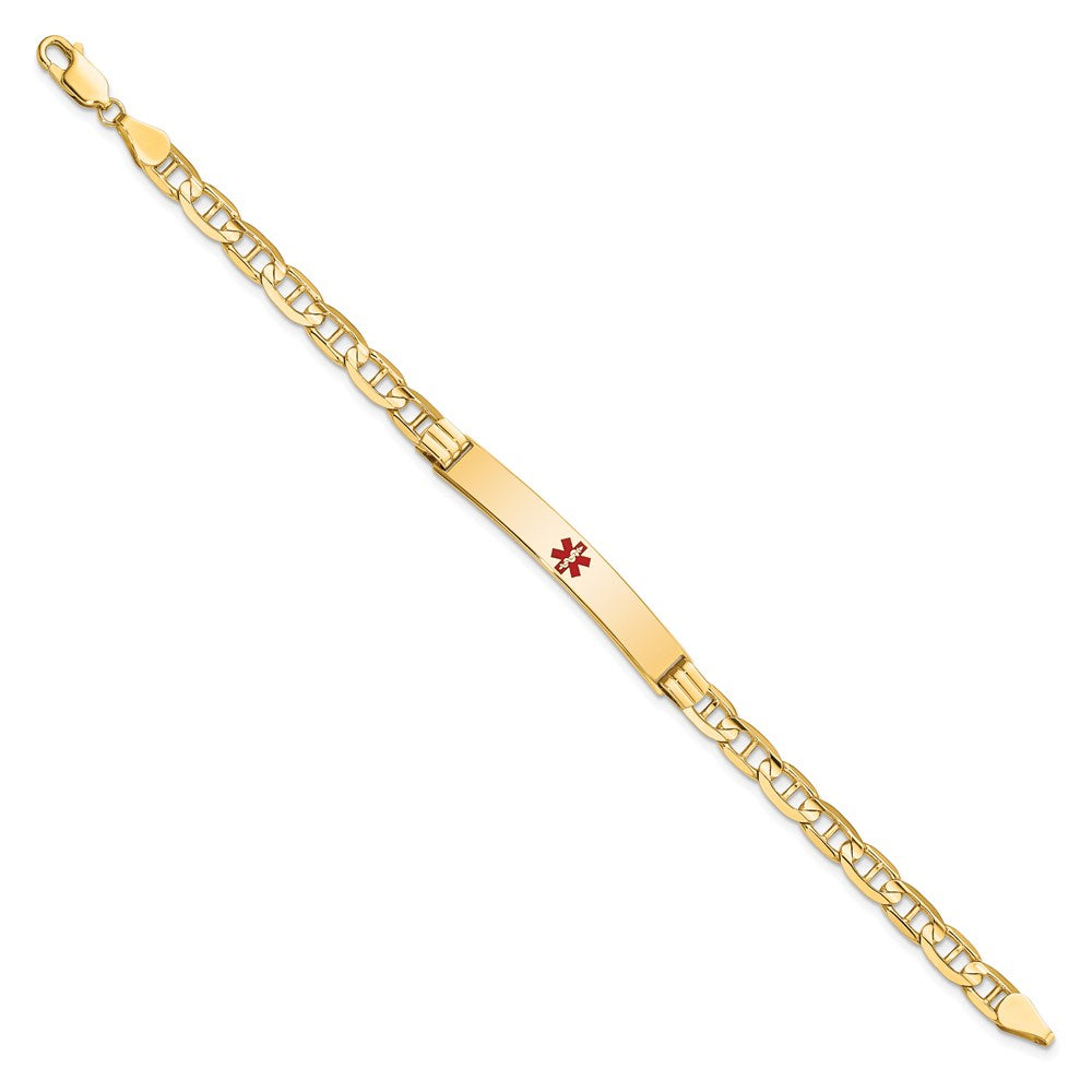 Engravable 14K Yellow Gold Medical Red Enamel Anchor ID Bracelet Length 7 inches Width 6.5 mm With Lobster Claw Clasp