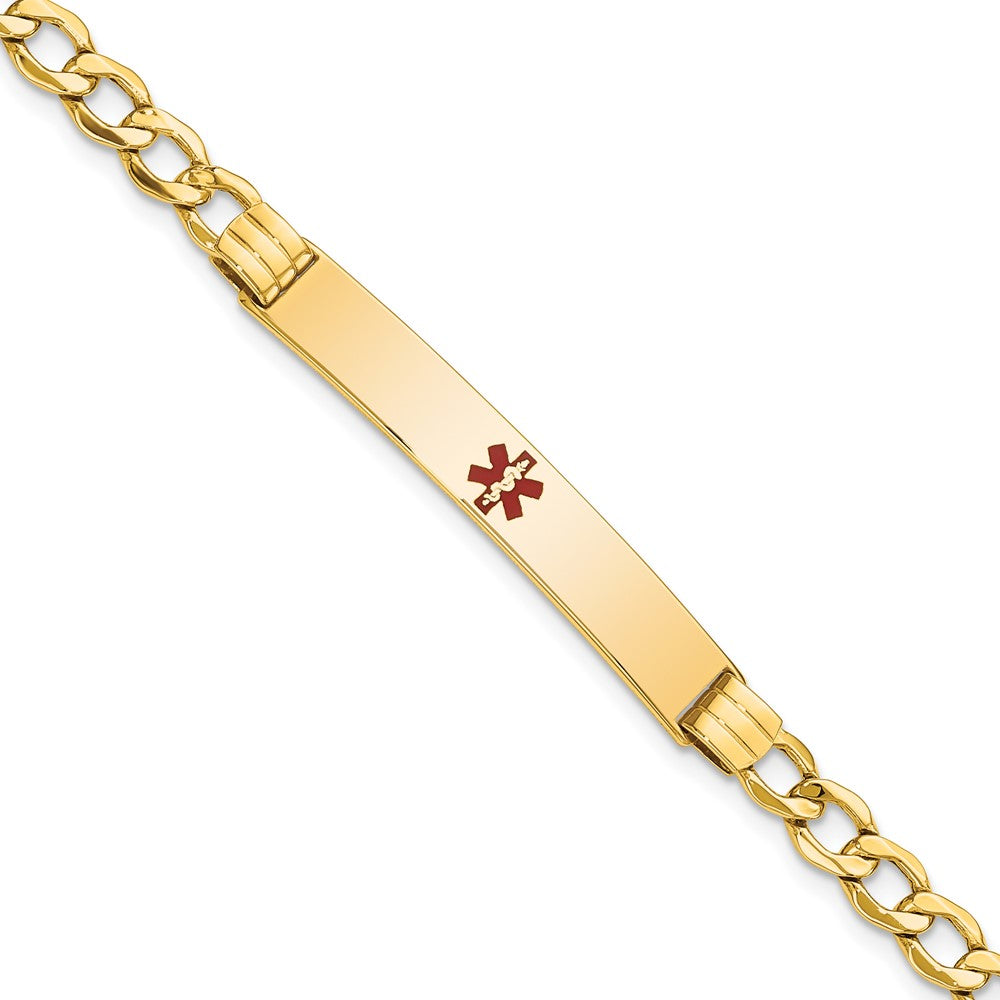 Engravable 14K Yellow Gold Medical Polished Red Enamel Cuban ID Bracelet Length 8 inches Width 6.5 mm With Lobster Claw Clasp