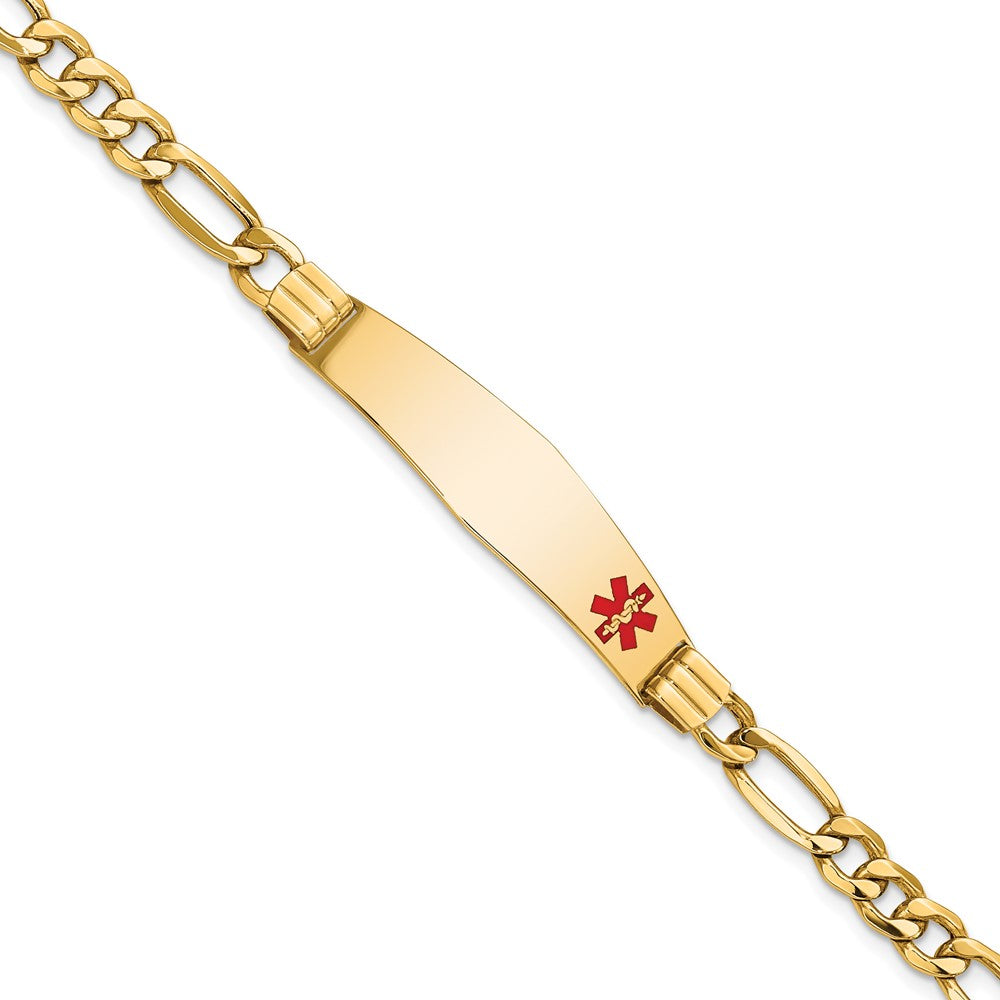Engravable 14K Yellow Gold Medical Soft Diamond Shape Enamel Figaro Link ID Bracelet Length 7 inches Width 9.5 mm With Lobster Claw Clasp
