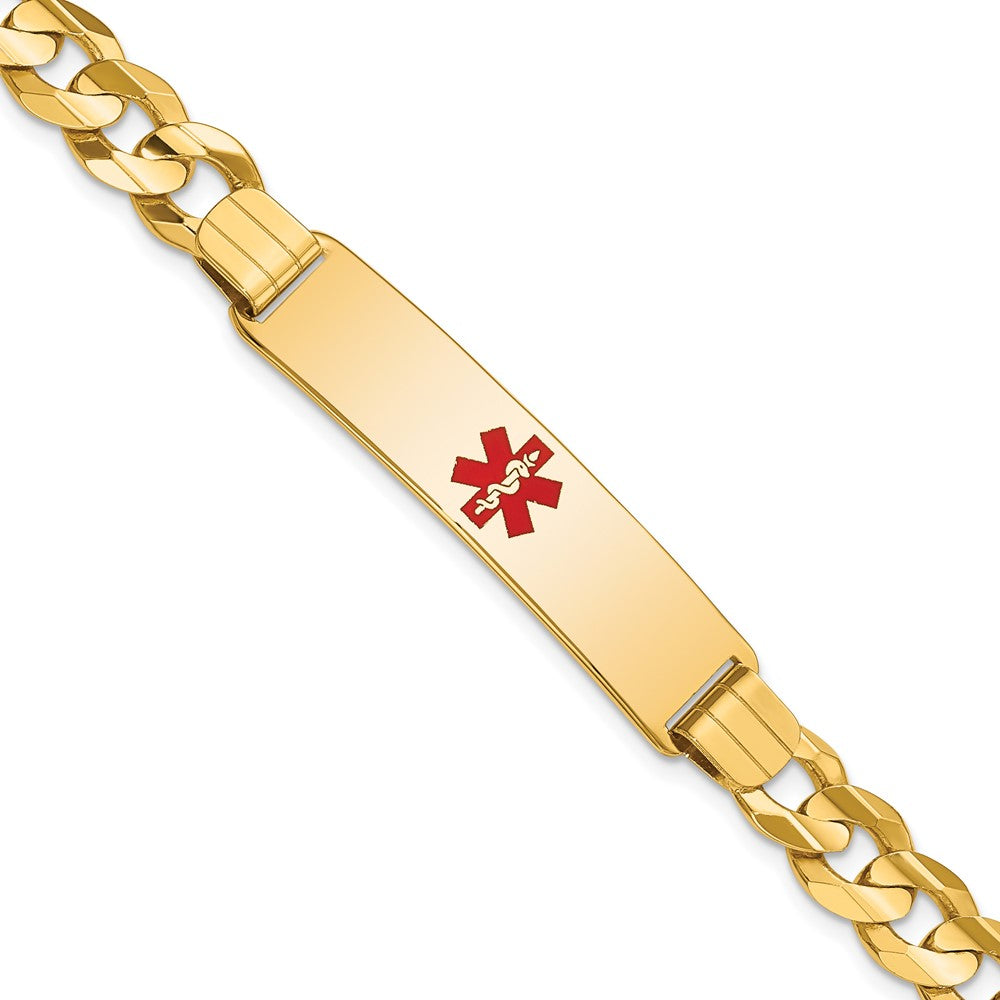 Engravable 14K Yellow Gold Medical Red Enamel Curb ID Bracelet Length 8 inches Width 10.5 mm With Lobster Claw Clasp