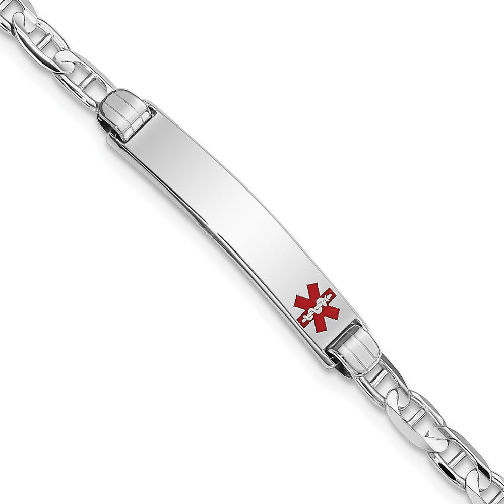 Engravable 14K White Gold Medical Anchor Link ID Bracelet Length 7 inches Width 5.5 mm With Lobster Claw Clasp