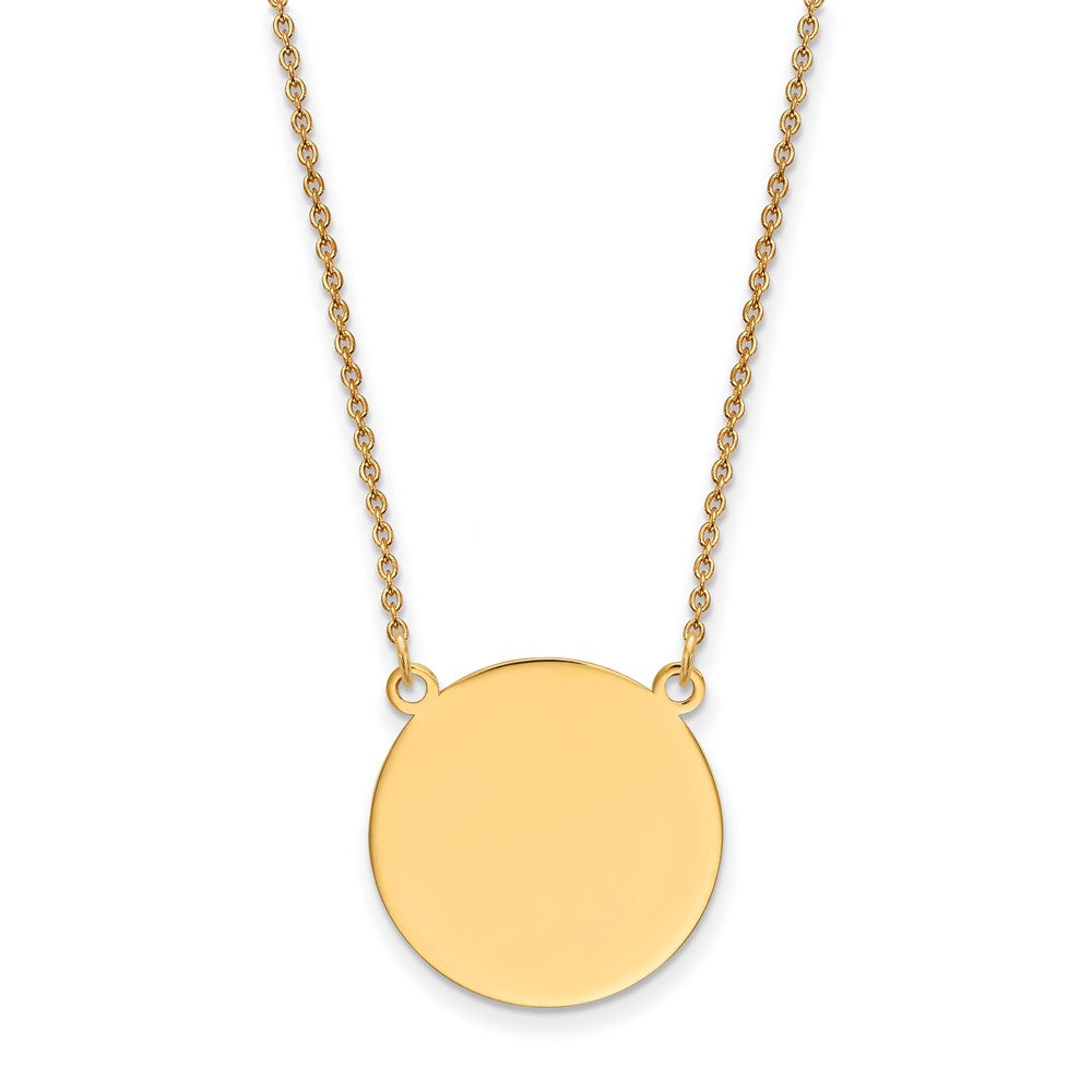 14k Yellow Gold Plain .027 Gauge Circular Disc 18in NecklaceEngravable Charm Pendant Jewelry Gifts (Length 18" Width 0.75")