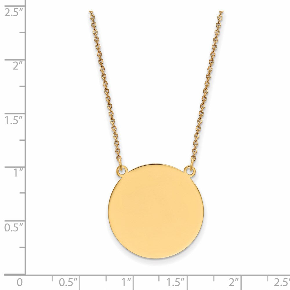 14k Yellow Gold Plain .018 Gauge Circular Disc 18in NecklaceEngravable Charm Pendant Jewelry Gifts (Length 18" Width 0.88")