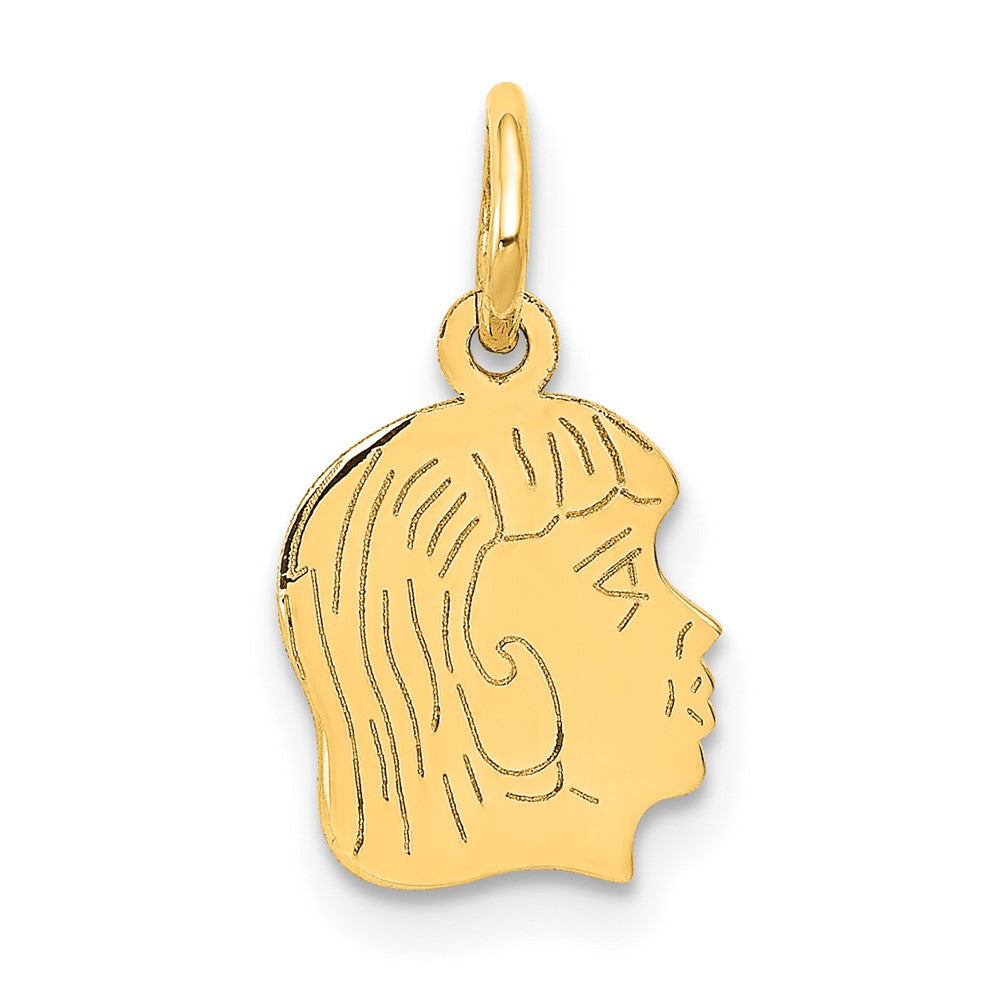 14k Yellow Gold .018 Depth Girl HeadEngravable Charm Pendant Jewelry Gifts (Length 0.66" Width 0.35")